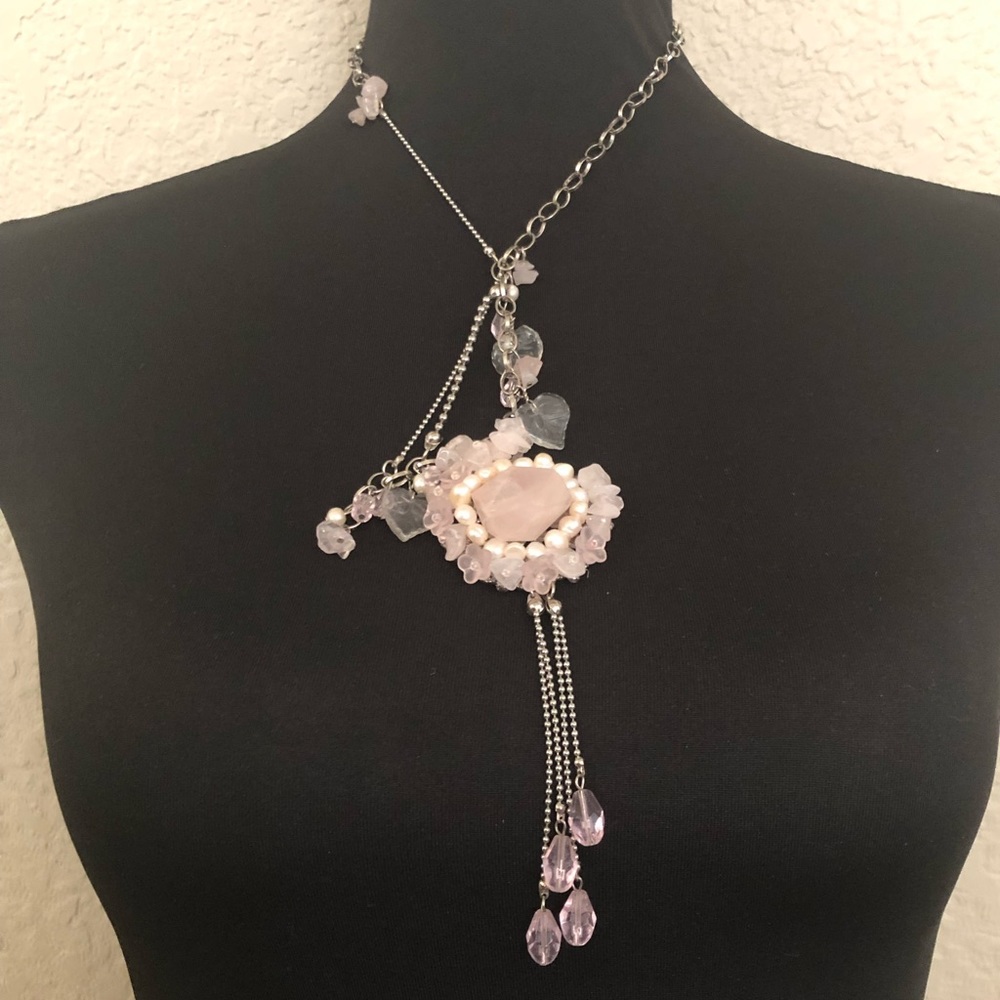 Pink Stone and Pearl Statement Necklace